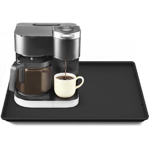Silicone Coffee Maker Mat with Lip, 19.7'' x 15'' Heavy Duty Coffee Maker Mat for Countertops, Coffee Tray Fit Under Coffee Maker Appliance Automatic Machines Espresso Accessory, Black