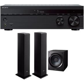 Sony STR-DH790 4K 7.2-Channel Home Theater AV Receiver with SSCS3 3-Way Floorstanding Speakers (Pair, Black) and SACS9 10-Inch Active Subwoofer (Black) Bundle (4 Items)