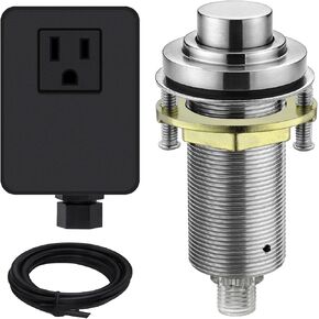 SinkTop Air Switch Kit (Long Full Brass Button) for Garbage Disposal, Cordless Brushed Nickel