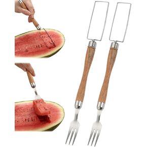 2pcs 2-in-1 قاطعة شوكة شوكة البطيخ ، شوكة شوكة بطيخ مزدوجة الرأس من الفولاذ المقاوم للصدأ ، أداة تقطيع الفاكهة ، شوكة فاكهة للتخييم الصيفي لحفلات العائلة