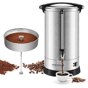 HOMOKUS Commercial Coffee Urn,18L 120 Cup Extra Large Coffee Maker with Upgraded Internal Stage,Double Wall Stainless Steel Drink Coffee Dispenser,1500W Quick Brew Electric Coffee Percolator for Party