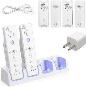 Wii Remote Charger Station 4 Dock for Wii U Charger Cord Rechargeable Battery Pack with Four Wiimote Batteries