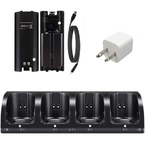 Wii Remote Charger Station 4 Dock for Wii U Charger Cord Rechargeable Battery Pack with Four Wiimote Batteries