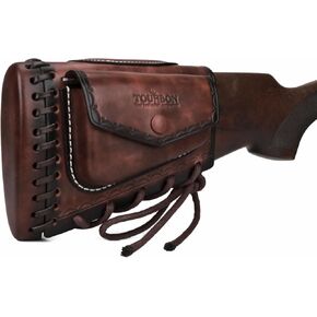 Tourbon Leather Rifle Stock Protective Holder Slip on Recoil Pad Cheek Rest Riser with Cartridges Pouch