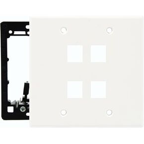 Keystone Wall Plate, 2 Gang Keystone Wall Plate, 4 Port Keystone Jack Wall Plate, Supports Keystone Jack or Modular Inserts, In Wall Patch Panel, w/Mounting Bracket - White