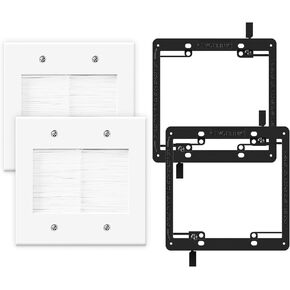VCELINK Brush Wall Plate with Mounting Bracket, 2 Gang Pass Through Wire Hider for Cable Management, Ethernet Cables, HDMI Cables and Home Theater Systems, 2 Pair