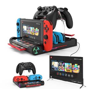 TV Switch Controller Charging Dock Station for Nintendo Switch/OLED Joy Con Charging Dock Support 4K/1080P HDMI Nintendo Switch TV Dock with 8 Card Slots, Controllers&Console Holder, RGB Light