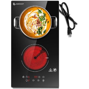 Amzchef 2 Burner Electric Cooktop 12 Inch ، Domino Electric Stove Top 120V Clop Coramic Cooktop مع 1800 واط 9 مستويات الطاقة ، قفل الأطفال ، مؤشر الحرارة المتبقية ، المدمج والأشكال كونترتوب in Kuwait