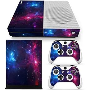 Protective Vinyl Skin Decal Cover for Xbox One S Console wrap Sticker Skins with Two Free Wireless Controller - Blue Flame Skull