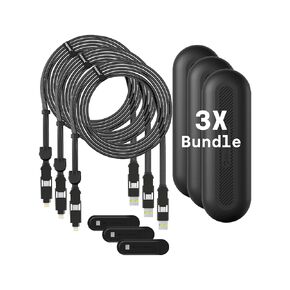 Rolling Square New inCharge XL 6-in-1, (3X Pack) Multi Charging Cable 100W Ultra-Fast Charging, Portable USB and USB-C Cable, 6.5 Ft/2m, Black