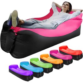 Inflatable Lounger Air Sofa Hammock, Inflatable Couch for Camping, Perfect for Beach Chair Waterproof Anti-Air Leaking Pouch Couch Air Chair for Outdoor, Beach, Hiking (Pink)