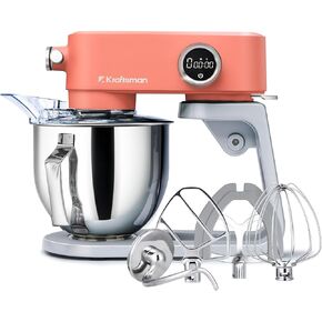 All-Metal Stand Mixer with Universal Attachment Hub, 5.3QT Die-Cast Kitchen Electric Mixer with DC Motor, Includes 4 Stainless Steel Attachments, 8 Speeds Low Noise, Timer Function (Orange)