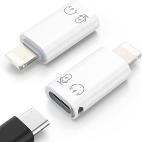 MoKo USB C to Lightning Adapter, Lightning Male to USB C Female Adapter Compatible with iPhone 14/13/12/11 Pro Max/iPad/iPod/AirPods, Support Charging, Data Transfer, Headphones & OTG Function, White
