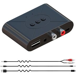 Bluetooth 5.3 Audio Receiver Wireless RCA Bluetooth Adapter for Stereo Wireless Audio Receiver/Bluetooth to Aux/USB Flash Drive/NFC One-Touch Connection for Car Speakers and Headphones