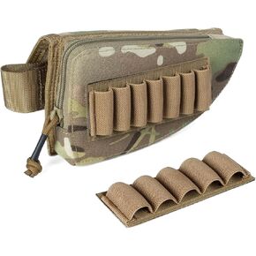 OneTigris Shotgun Shell Holder, Shotgun Shell Pouch Buttstock Shell Holder for 12 Gauge 7.62mm, Molle Rifle Stock Ammo Holder Cheek Pad for Shotgun Stock