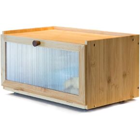 Bamboo Bread Box for Kitchen Counter-Large Capacity Bread Storage Container Farmhouse Bread Box with Window Bread Holder
