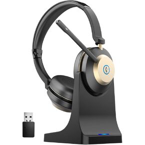 (Upgraded Version) Wireless Headset-V5.3 Bluetooth Headphones with Microphone Noise Cancelling, 2.4G USB Dongle, Mic Mute, 50-Hr Wireless Headset with Mic for Work/Call Center/PC/Teams