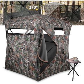 CVLIFE Hunting Blind 270 Degree See Through, Ground Blinds for Deer Hunting, 2-3 Person Pop Up Ground Blinds with Sliding Silent Windows, Portable Hunting Tent for Turkey Hunting