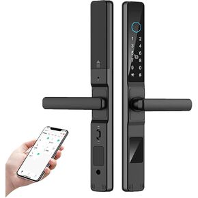 HIFAM Fingerprint Door Lock, TUYA APP Control Smart Lock Electronic Door Lock with Code Passcode Biometric Door Handle Lock,IC Card Key Unlock