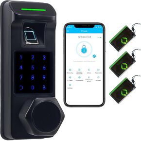 Harfo Fingerprint Door Lock, Heavy Duty Keyless Entry Door Lock, 5 in 1 Smart Door Lock with Touchscreen Keypad, Bluetooth Passcode Door Knob, Keypad Door Lock, APP Electronic Digital Lock (Black)