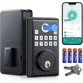 CAMCAMP Fingerprint Door Lock, Keyless Entry Door Lock, Bluetooth Electronic Digital Keypad Lock, App Remote Control, Anti-Peeking Password, Easy Install, Biometric Smart Locks for Front Door