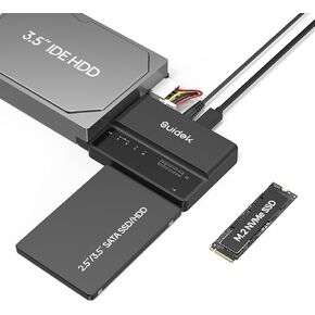 NVMe M.2 to SATA Adapter, USB 10 Gbps Hard Drive Reader Tool Free PCIe NVMe, SATA and IDE Adapter, Converter Supports M Key Any Sizes M.2 SSD, 2.5/3.5 SATA SSD HDD and 3.5 IDE HDD