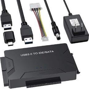 Hard Drive Reader USB 3.0 & Type C to IDE SATA Adapter, External Data Transfer Recovery Converter Kit with 12V/2A Power for 2.5"/3.5" SATA/IDE HDD SSD Hard Drive Disk Internal Blu-ray Drive