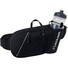 WATERFLY Fanny Pack Waist Bag: Hiking Water Bottle Holder with Strap Waist Pack for Women Men Hydration Hip Packs for Running Walking Traveling-Black