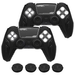 PlayVital 2 Set Silicone Case for ps5 Controller - Anti-Slip|Perfect Fit|Premium Silicone Material|Futuristic CyberMech Design|Compatible with ps5 Official Charging Dock - Black