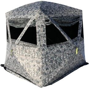 Hawk Mancave Hunting Durable 75" Height Water Resistant Camo Concealing Ground Blind with Full-Size Walk-Through Door & 4 Panoramic Shooting Windows