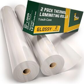 Thermal Laminating Roll, Clear Glossy Laminate Film Roll 1.5 Mil 1 Inch Core 25’ x 250", 2-Pack Compatible with GBC, USI Replacement