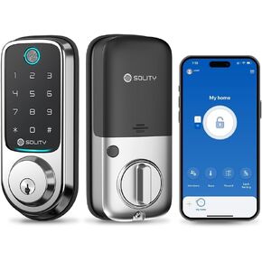 Solity No-Hub Smart Digital Door Lock, Designed in Korea, Keyless Entry, Wi-Fi, Remote Control, Touchscreen Keypad, Auto Lock, IP54 Waterproof GT10BK Biometric (GT10BK_SN)