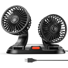 Dual Head USB Fan, Car Fan, Portable Vehicle Cooling Fan - Brushless Motor(2024 Upgraded) - 3 Speeds, 360° Rotation, for Car Dashboard, SUV/RV/Truck/Sedan/Cruise/Office, USB Powered