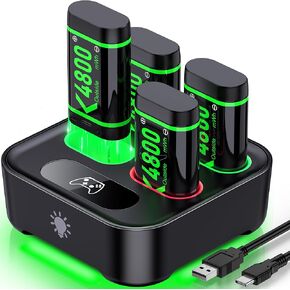 Rechargeable Battery for Xbox One/Xbox Series X|S/Xbox One S/X/Elite Controller Battery Pack, 4 x 4800mWh Fast Charging Batteries with Light Control, Batteries&Charger Station for Xbox Accessories