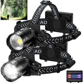 Headlamp Rechargeable, 2Pack 990000 Lumens Super Bright LED Head Lamp with 4 Modes, 90° Adjustable Head Lights for Forehead, IPX6 Waterproof HeadLamps for Adults Camping Hunting