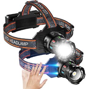 Foleto Rechargeable Headlamp 999,000 Lumens, LED Head Lamp Super Bright with Motion Sensor, Dual Chips Warm and Cold Light, 6 Light Modes, IPX6 Waterproof, LED Headlight for Adults Hiking Camping