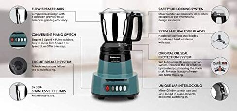 Panasonic 1500W MILLER GRINDER مع 3 الجرار الفولاذ المقاوم للصدأ ، (كورال أزرق) MX-AV325 | سلسلة عناصر مع شفرة الفولاذ المقاوم للصدأ SS304 in Saudi Arabia