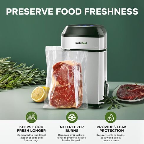 InstaSeal Food Vacuum Sealer Machine with 12 Bags, Compact Upright Food Sealer Vacuum Sealer for Food Allows to Seal Liquids, Marinades, Vegetables, Meats and More, Saver Keeps Food Fresher Longer in Saudi Arabia