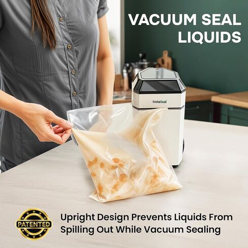 InstaSeal Food Vacuum Sealer Machine with 12 Bags, Compact Upright Food Sealer Vacuum Sealer for Food Allows to Seal Liquids, Marinades, Vegetables, Meats and More, Saver Keeps Food Fresher Longer in Saudi Arabia