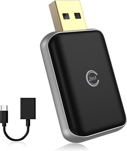 2-in-1 Wireless CarPlay Adapter, USB-A to USB-C, Plug and Play (Grey) in Saudi Arabia