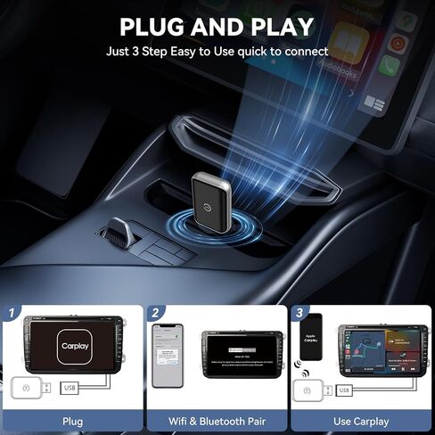2-in-1 Wireless CarPlay Adapter, USB-A to USB-C, Plug and Play (Grey) in Saudi Arabia
