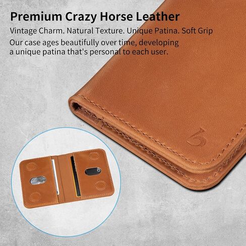 Belemay Minimalist Bifold Magnetic Wallet Compatible with MagSafe, Slim Card Holder for 4 Cards, Vintage Crazy Horse Leather, Compatible with iPhone 16/15/14/13/12 Series and MagSafe Cases, Brown in Kuwait