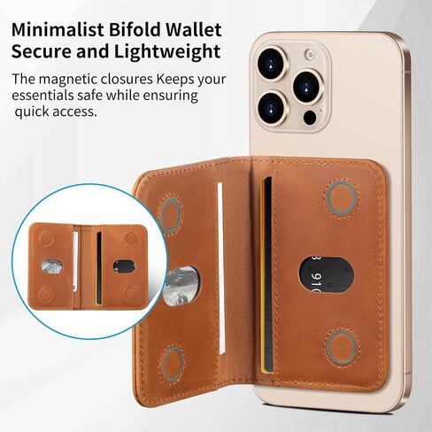 Belemay Minimalist Bifold Magnetic Wallet Compatible with MagSafe, Slim Card Holder for 4 Cards, Vintage Crazy Horse Leather, Compatible with iPhone 16/15/14/13/12 Series and MagSafe Cases, Brown in Kuwait