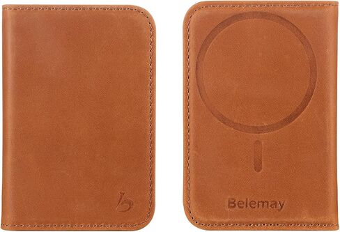 Belemay Minimalist Bifold Magnetic Wallet Compatible with MagSafe, Slim Card Holder for 4 Cards, Vintage Crazy Horse Leather, Compatible with iPhone 16/15/14/13/12 Series and MagSafe Cases, Brown in Kuwait