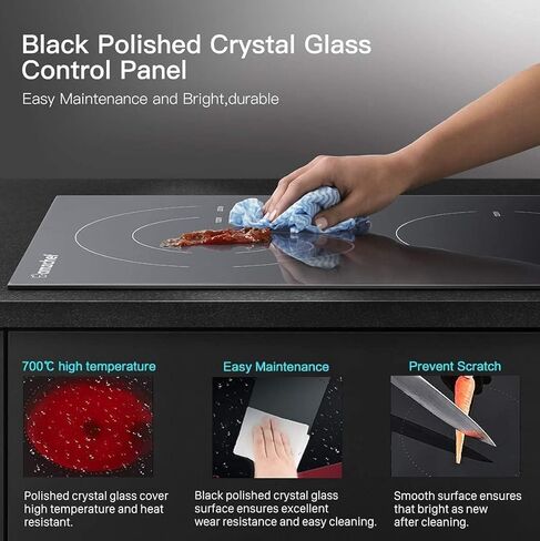 Amzchef 2 Burner Electric Cooktop 12 Inch ، Domino Electric Stove Top 120V Clop Coramic Cooktop مع 1800 واط 9 مستويات الطاقة ، قفل الأطفال ، مؤشر الحرارة المتبقية ، المدمج والأشكال كونترتوب in Kuwait