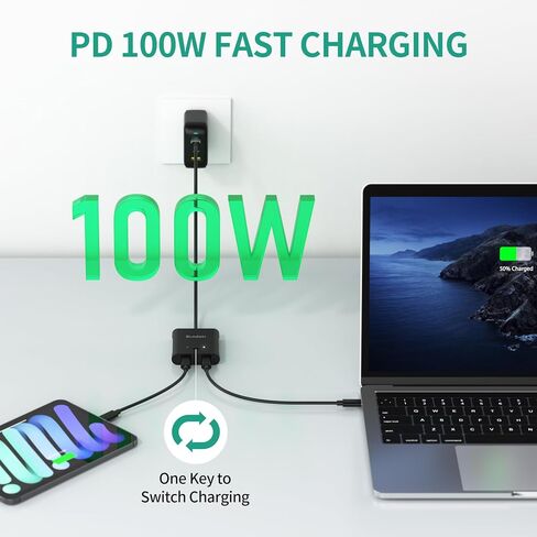 USB C Switch ، USB C Switcher 1 in 2 Out/2 in 1 Out Support 8K@60Hz Video 100W PD Charging ، مع كابل USB C ومحول الطاقة 5V 1A in Kuwait