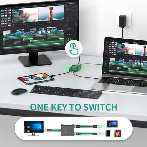 USB C Switch ، USB C Switcher 1 in 2 Out/2 in 1 Out Support 8K@60Hz Video 100W PD Charging ، مع كابل USB C ومحول الطاقة 5V 1A in Kuwait