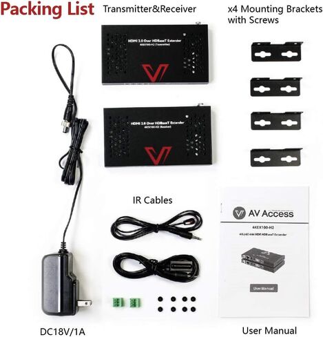 AV Access HDBASET HDMI Extender عبر CAT5E/6/6A/7 Ethernet حتى 330 قدمًا/100 م 4K@60Hz ، يدعم HDCP2.2 ، HDMI2.0 ، IR ثنائية الاتجاه و RS232. الرؤية (4KEX100-H2) in Saudi Arabia