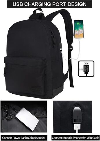 SUPACOOL Casual Laptop Backpack for Men and Women, School Backpack for Boys and Girls, College Bookbag, USB Charging Port, Lightweight Back Pack(Black) in Saudi Arabia