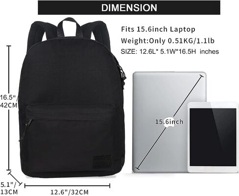 SUPACOOL Casual Laptop Backpack for Men and Women, School Backpack for Boys and Girls, College Bookbag, USB Charging Port, Lightweight Back Pack(Black) in Saudi Arabia